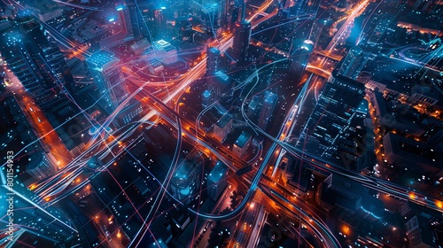 A futuristic night cityscape viewed from above with Avignon