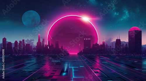 Futuristic vector-style image of a colorful, diverse, and non-conforming planet, with high technology, development, profound meaning, and rich life photo