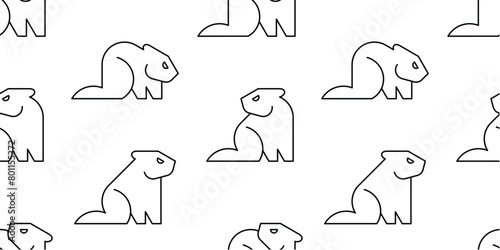 Seamless pattern with Beavers. isolated on white background