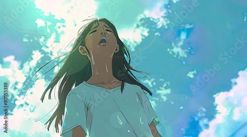 Girl Crying Under the Blue Sky