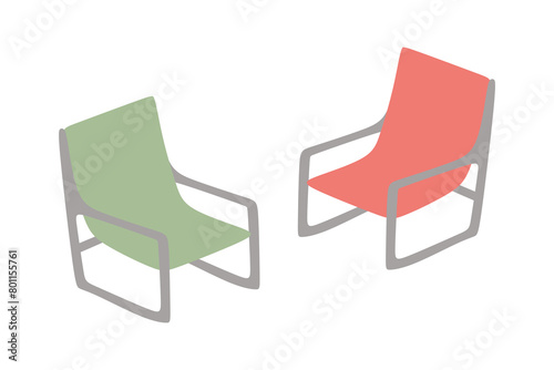 Outdoors picnic Flat Color Vector Illustration. Chairs for Lounge and Grill zone. Food festival. Folding Seats isolated cartoon object on white background for Card, Flyer, Design Graphic Art, Poster