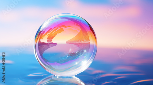Stunning Sunset Reflected in Soap Bubble Over Ocean