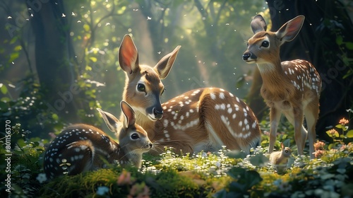 Deer family in the big forest