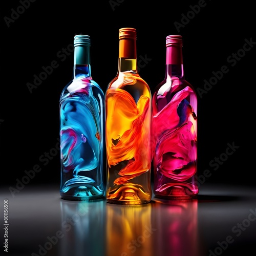 A vibrant colorful fluid inside the bottle of wine