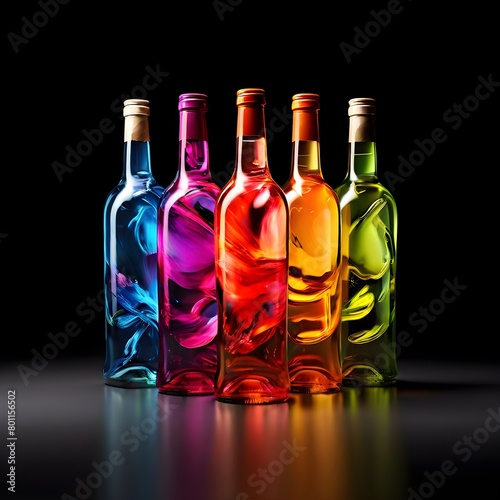 A vibrant colorful fluid inside the bottle of wine