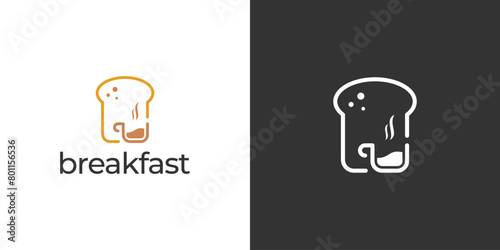 Simple Breakfast Logo. Coffee, Tea Cup and Bread with Minimalist Style. Food Logo Icon Symbol Vector Design Inspiration.