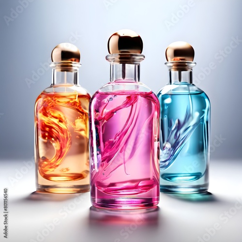 A colorful perfume liquid inside the transparent bottle