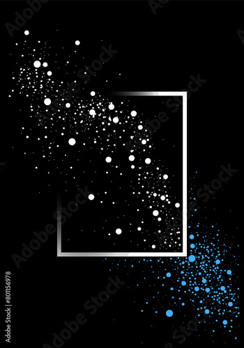 white frame with white and blue splattered background 