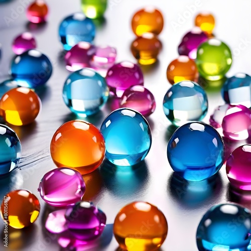 A vibrant colorful acrylic crystal clear bead scattered on the floor