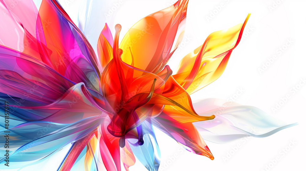 A burst of colors illuminates a multicolor abstract glass background, adding a touch of excitement and vitality to any visual composition set against a backdrop of pristine white