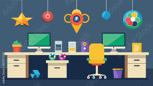 In the teams shared office space each desk is decorated with different fidget toys and personalized organizational systems emphasizing the need for. Vector illustration