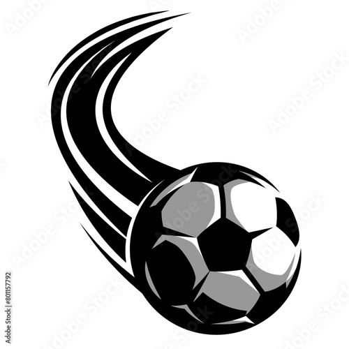 A soccer ball flying from top to bottom with trail of fire. Vector illustration