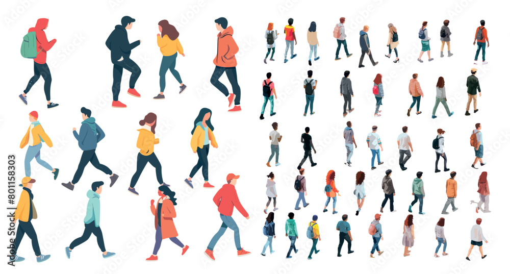 Top view people characters. Animation of men and women walking