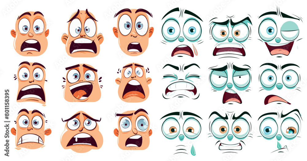 Obraz premium Faces with happy and sad emotions. Laughing, smiling mouths and crying eyes.