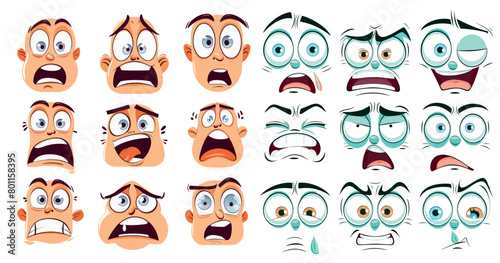 Faces with happy and sad emotions. Laughing  smiling mouths and crying eyes.