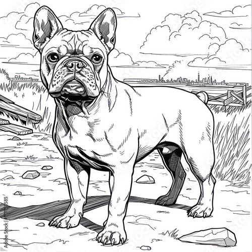 Boston Terrier dog drawing Coloring book page photo