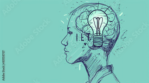 Drawn human head with light bulb and word INSIGHT 