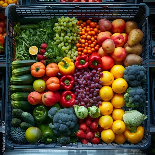 Bountiful Grocery Cart Overflowing With Vibrant Fruits Vegetables and Whole Foods