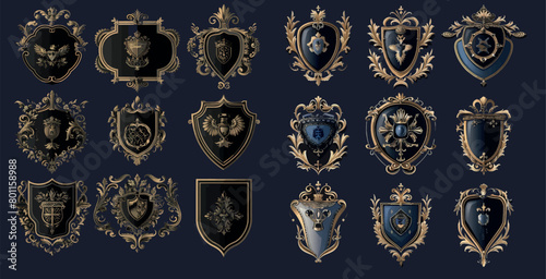 Isolated knights shield heraldic decoration isolated modern icon set with vintage ornamental frames photo