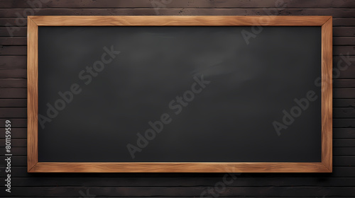 Blank blackboard with wooden frame on dark background
