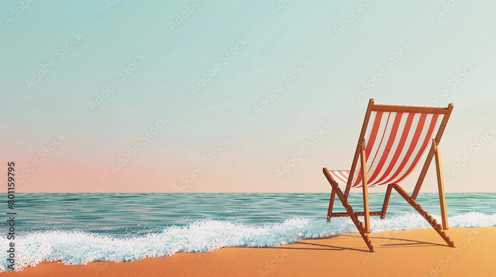 Beach chair on the sand by the sea. Vacation concept.
