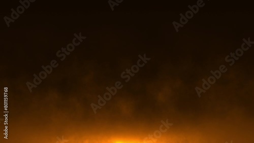 Abstract glow orange smoke cloud fire particles flow from bottom to top effect animation on black background for screen project overlay. 4K 3D atmosphere soft fog,smoke,loud with dust on dark photo