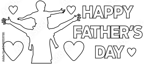 Father little kid line drawing. Abstract family continuous line art. Young dad hugging son. Dad and son bonding. Hand drawn illustration for Father's Day, loving family, parenthood childhood concept 1