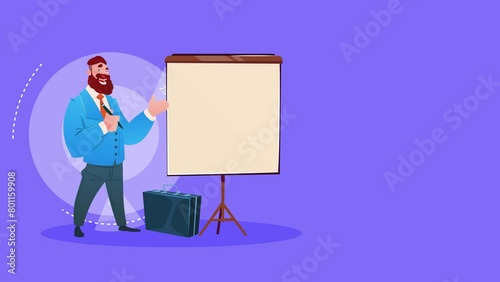 free looping business man with flip chart seminar animation