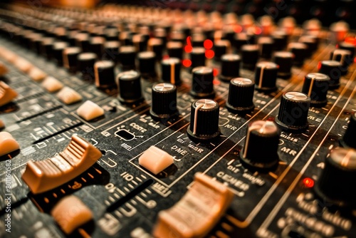 Close-Up of Professional Audio Mixing Console 