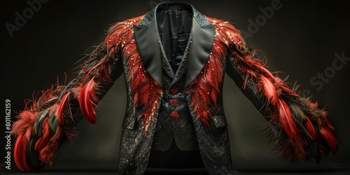 Spectacular circus ringmaster jacket with coattails that sprout plumes of wispy aerial silks  photo