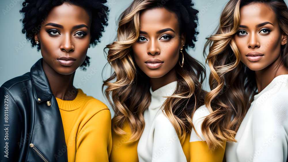 Portrait of a group of girls with different skin colors and hairstyles, multi-ethnic and multi-ethnic, advocating for equal rights