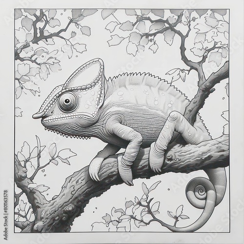 chameleon drawing Coloring book page