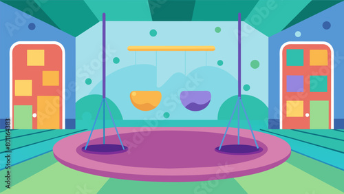 There is a swing in the sensory room designed to provide students with a soothing and rhythmic movement experience that can help regulate their. Vector illustration