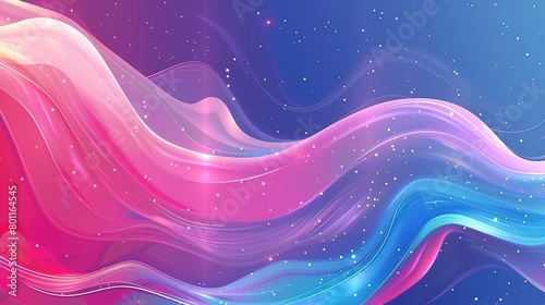 This is an image of a blue and pink gradient with a wave pattern and white sparkles.