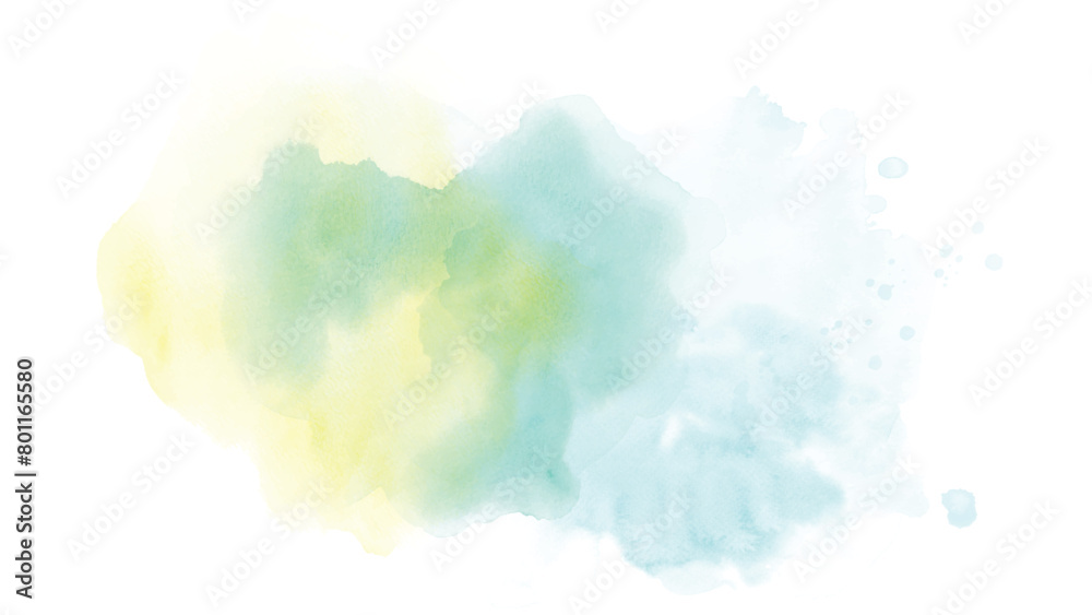 Blue yellow watercolor stains isolated on white background.