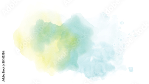 Blue yellow watercolor stains isolated on white background.