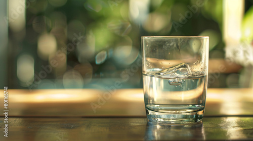 a water glass on wooden table no blur high resolution