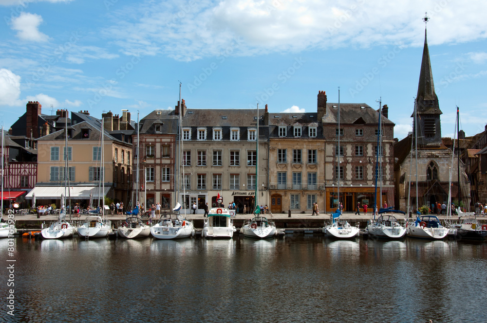 Boats in the old port at Honfleur Normandy France