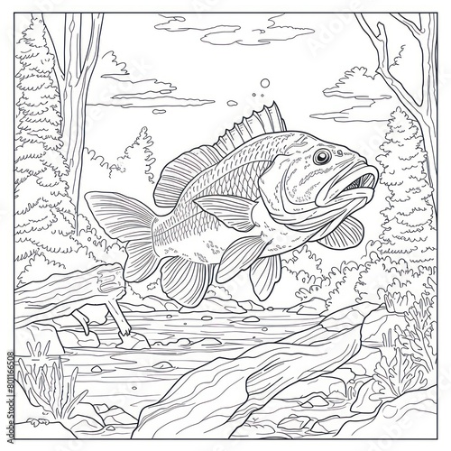 gudgeon fish drawing Coloring book page photo