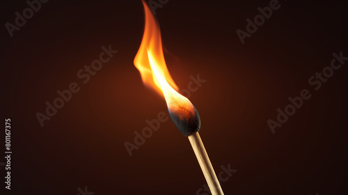 Close up of burning match isolated on black background