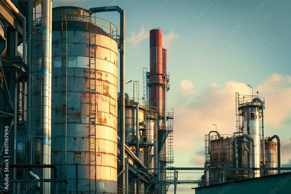 Fototapeta premium Aged Industrial Towers and Pipelines 