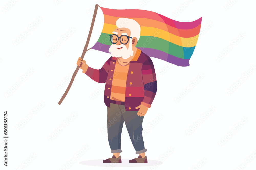 old man holding rainbow flag isolated vector style old man holding rainbow flag isolated vector style