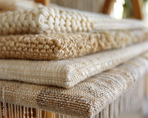 Natural fiber textiles being handwoven, focusing on sustainable manufacturing processes