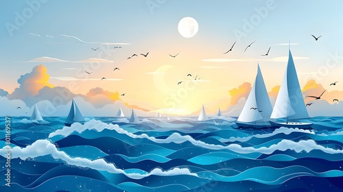 Sailing Regatta Banner in Nautical Blue: A Colorful of Boat Racing photo