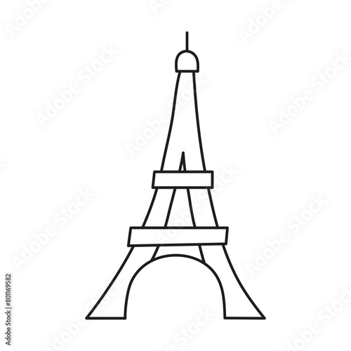 Doodle outline Eiffel tower monument isolated on white background.