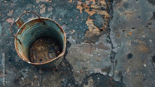 Old rusty bucket on a concrete background.