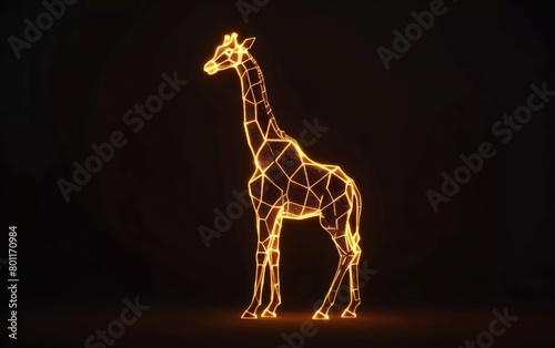 Simple line giraffe silhouette. 3D Rendering. Very beautiful fluorescent bulb lighting photo