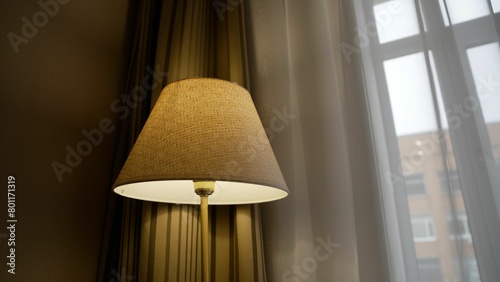Night light over the bed in a hotel room. Hotel bedroom with lamp on above bed, bed. wall lamp in a hotel room.