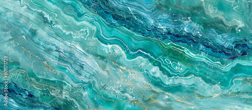 Cool aquamarine marble texture with vibrant blue and green veins, mimicking the refreshing waters of the sea