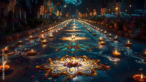 Vibrant Diwali in India A Dazzling Display of Rangoli Patterns and Illuminations